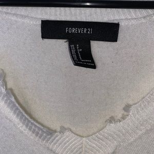 Cream V-Neck Distressed Sweater Size S